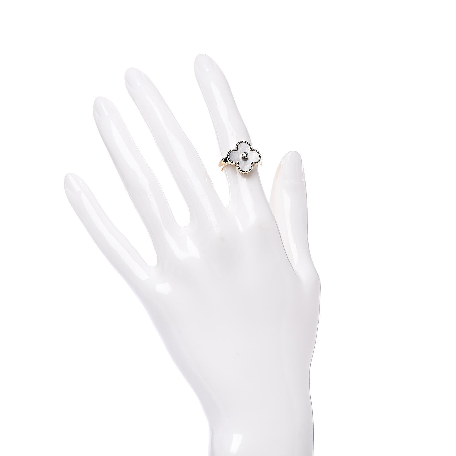 Van Cleef & Arpels 18K Yellow Gold Diamond Mother of Pearl Vintage Alhambra Ring 48 4.5 2 of 6