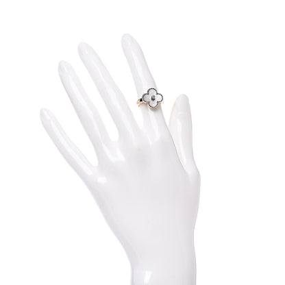 Van Cleef & Arpels 18K Yellow Gold Diamond Mother of Pearl Vintage Alhambra Ring 48 4.5 2 of 6