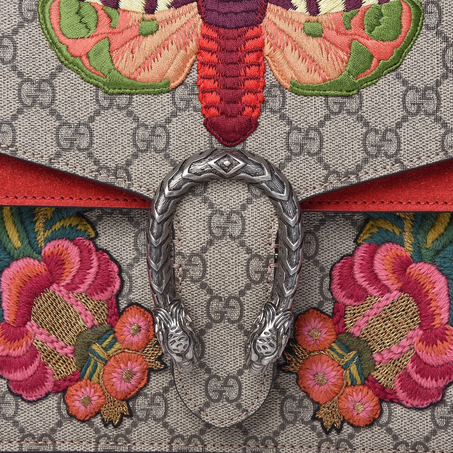 GG Supreme Monogram Embroidered Medium Dionysus Shoulder Bag Beige Hibiscus