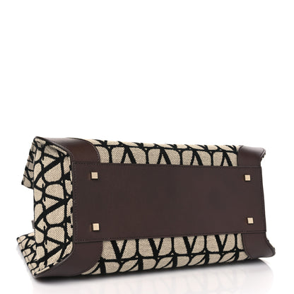 Valentino Garavani Toile Iconographe Calfskin Medium Vlogo Tote Naturale Black Fondant 4 of 8