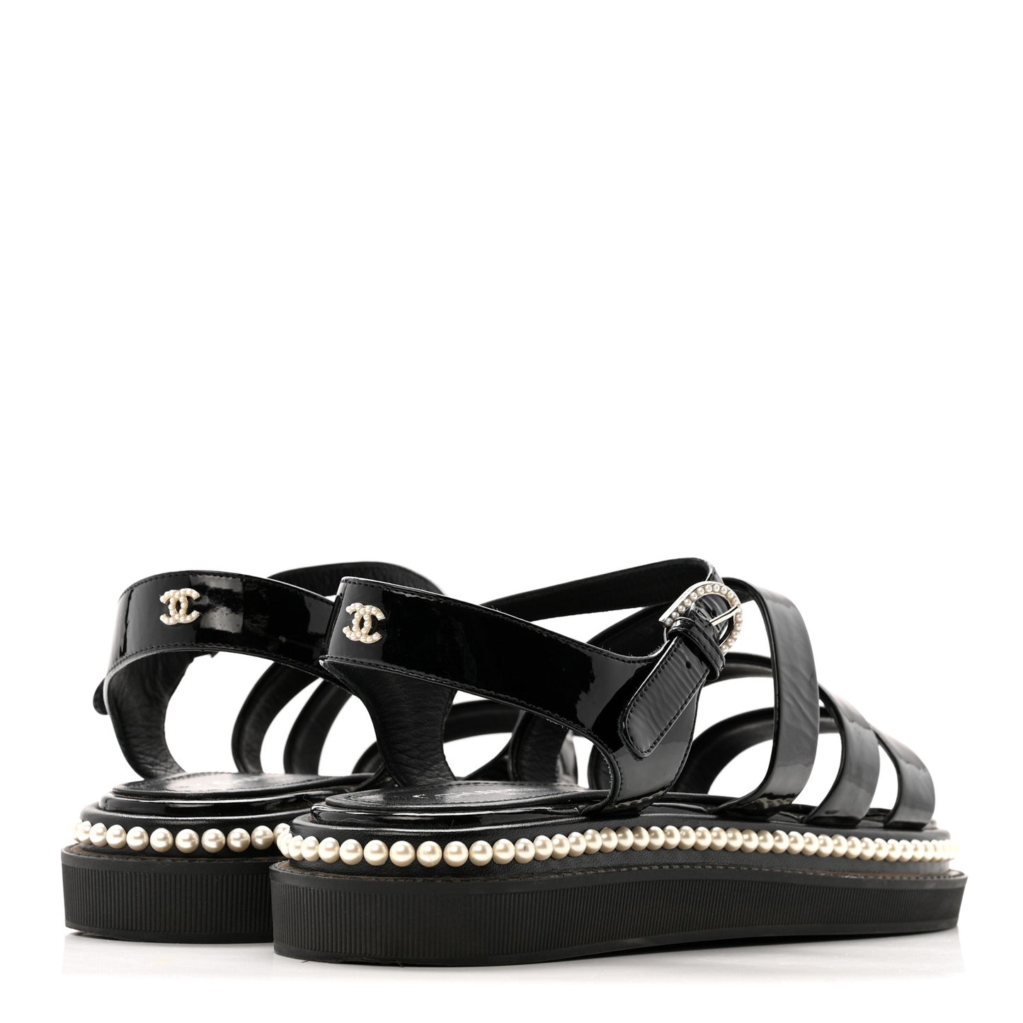Patent Calfskin Pearl Platform Sandals 39 Black