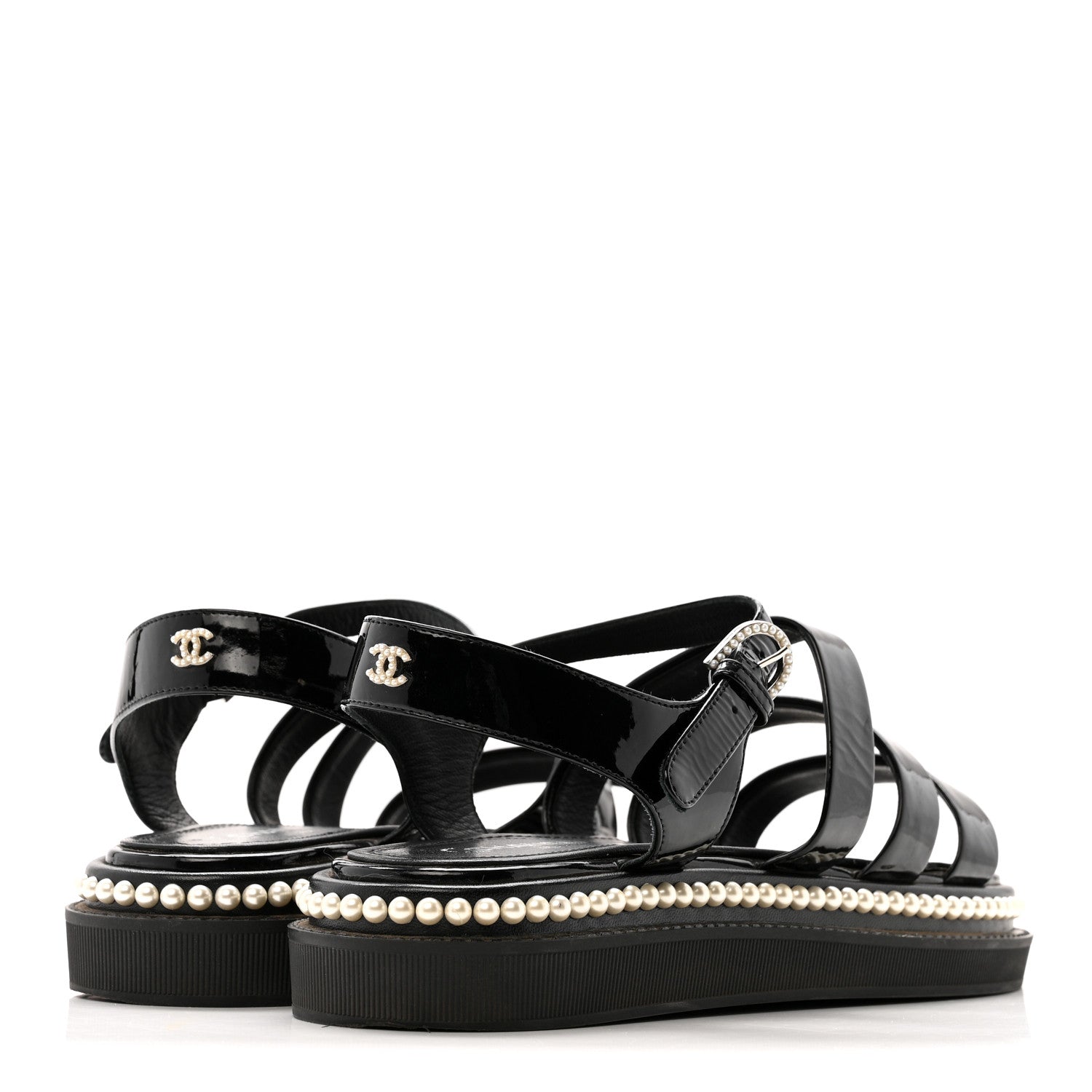 Chanel Patent Calfskin Pearl Platform Sandals 39 Black 5 of 12