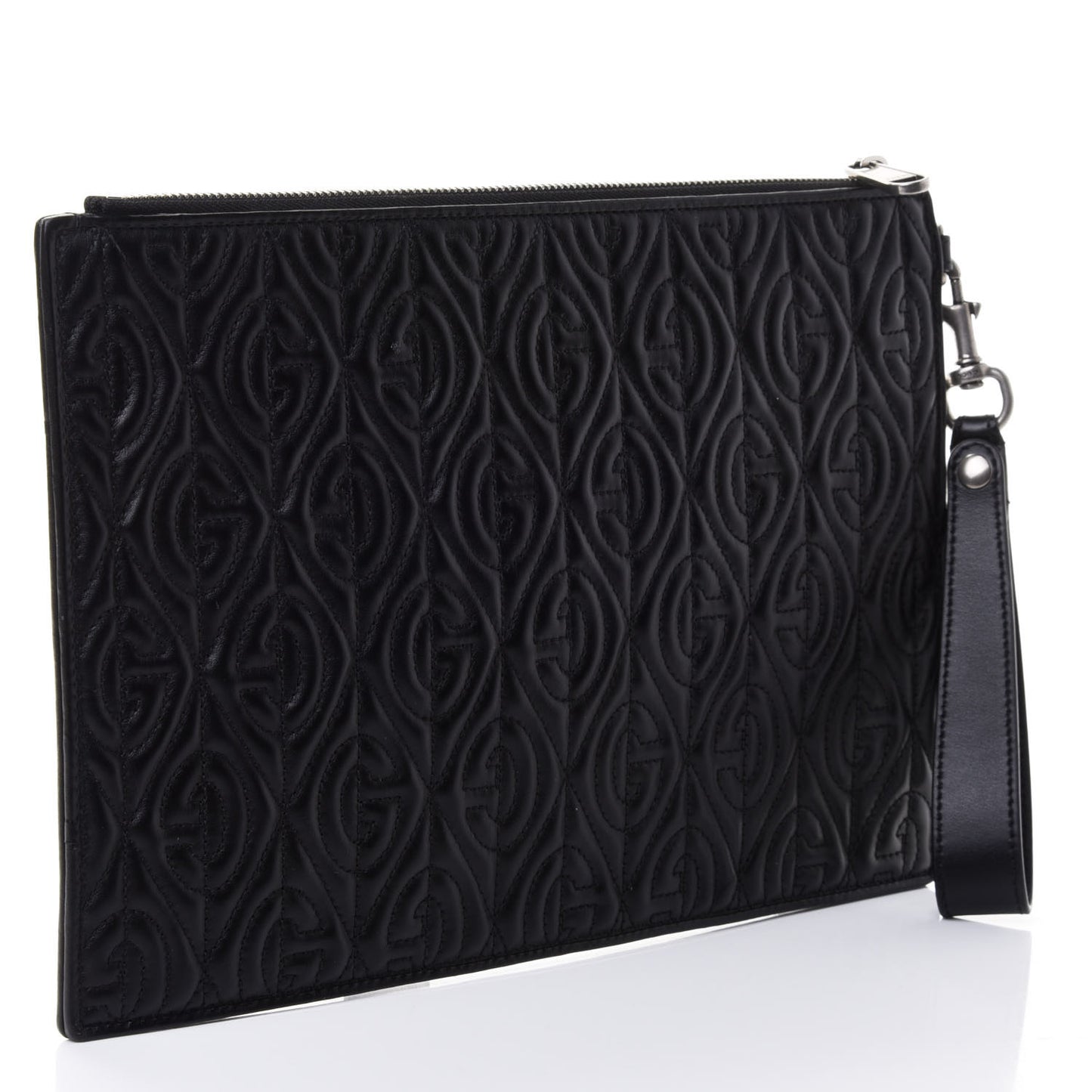 Calfskin G Rhombus Quilted Documents Holder Black