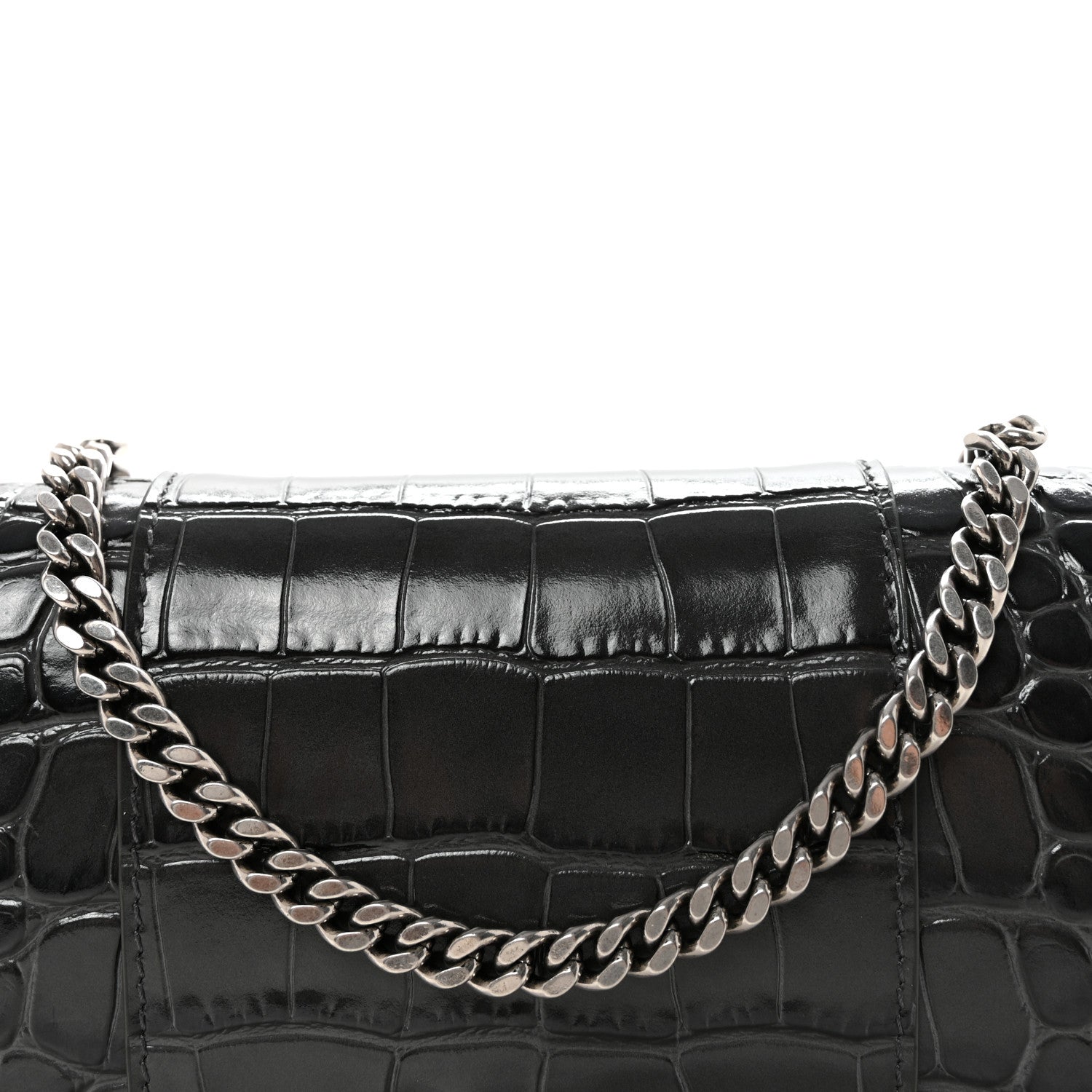 Balenciaga Shiny Calfskin Crocodile Embossed Hourglass Chain Bag Gris 7 of 9