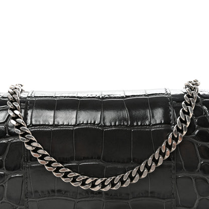 Balenciaga Shiny Calfskin Crocodile Embossed Hourglass Chain Bag Gris 7 of 9