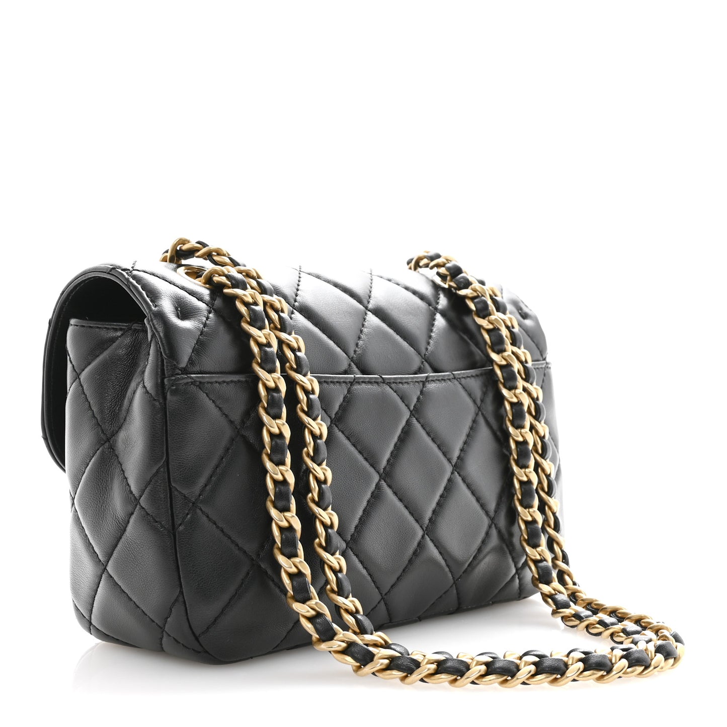 Shiny Lambskin Quilted Mini Maxi CC Flap Black