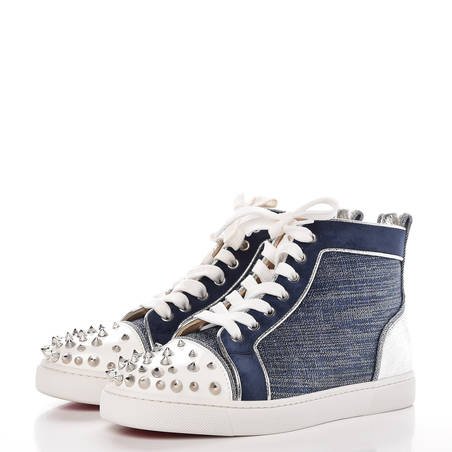 Christian Louboutin Lame Lou Spikes Flat Sneakers 37 Blue 3 of 9