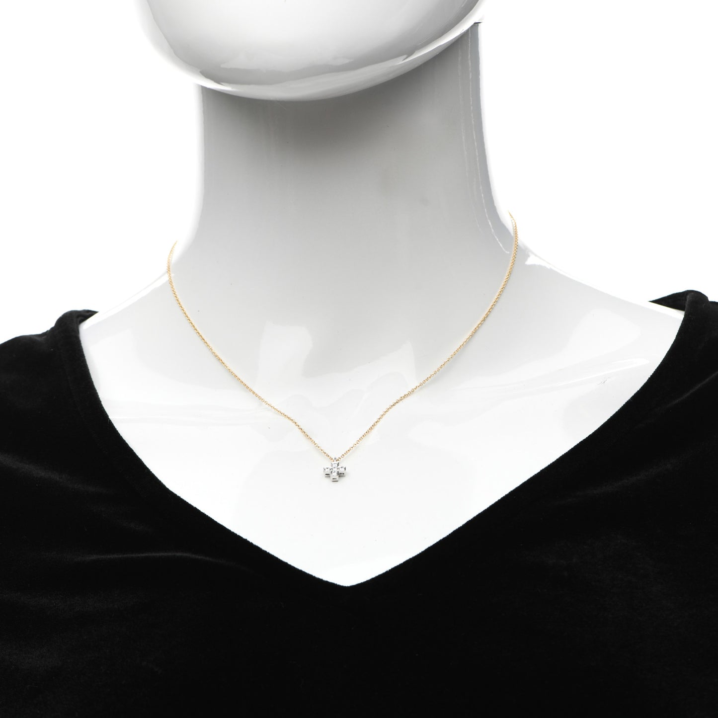 18K Yellow Gold Platinum Diamond Cruciform Cross Pendant Necklace