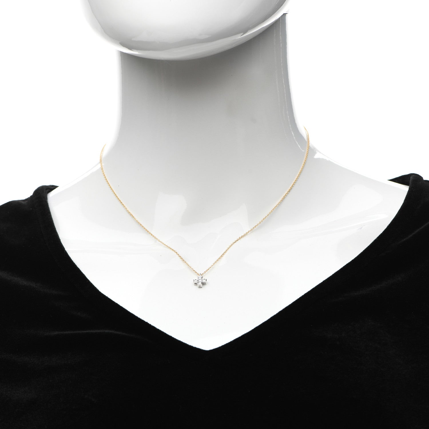 Tiffany 18K Yellow Gold Platinum Diamond Cruciform Cross Pendant Necklace 2 of 5