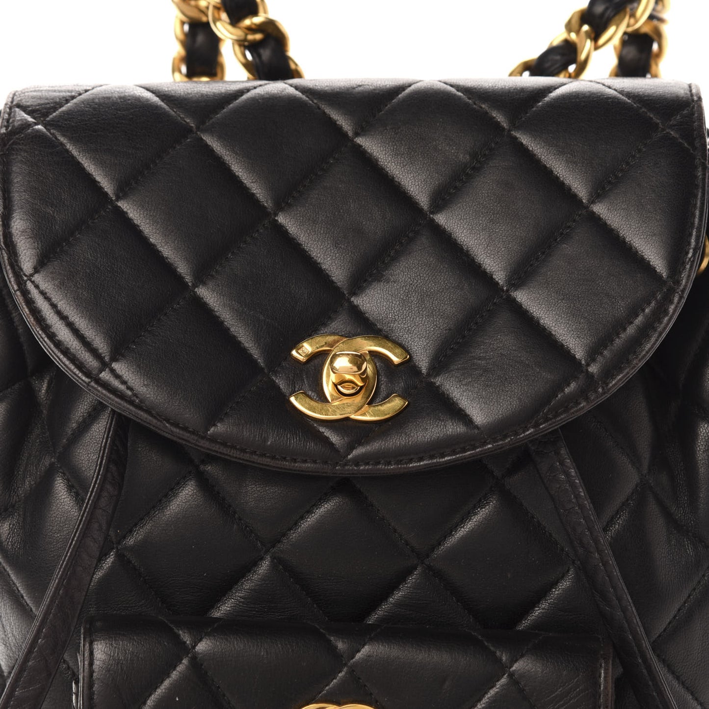 Lambskin Quilted Drawstring Backpack Black