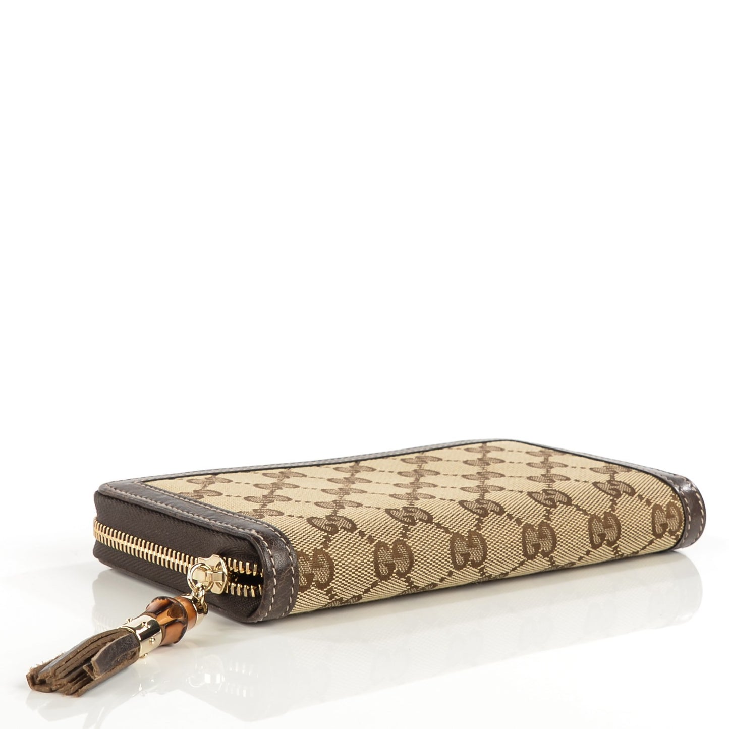 Monogram Calfskin Bamboo Tassel Zip Around Wallet Beige Ebony Chocolate