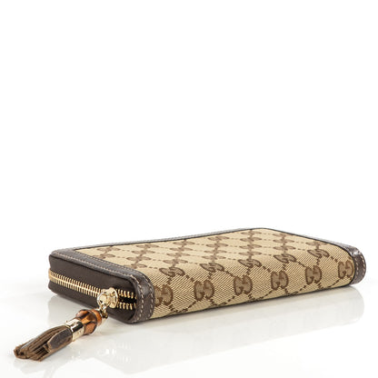 Gucci Monogram Calfskin Bamboo Tassel Zip Around Wallet Beige Ebony Chocolate 5 of 9