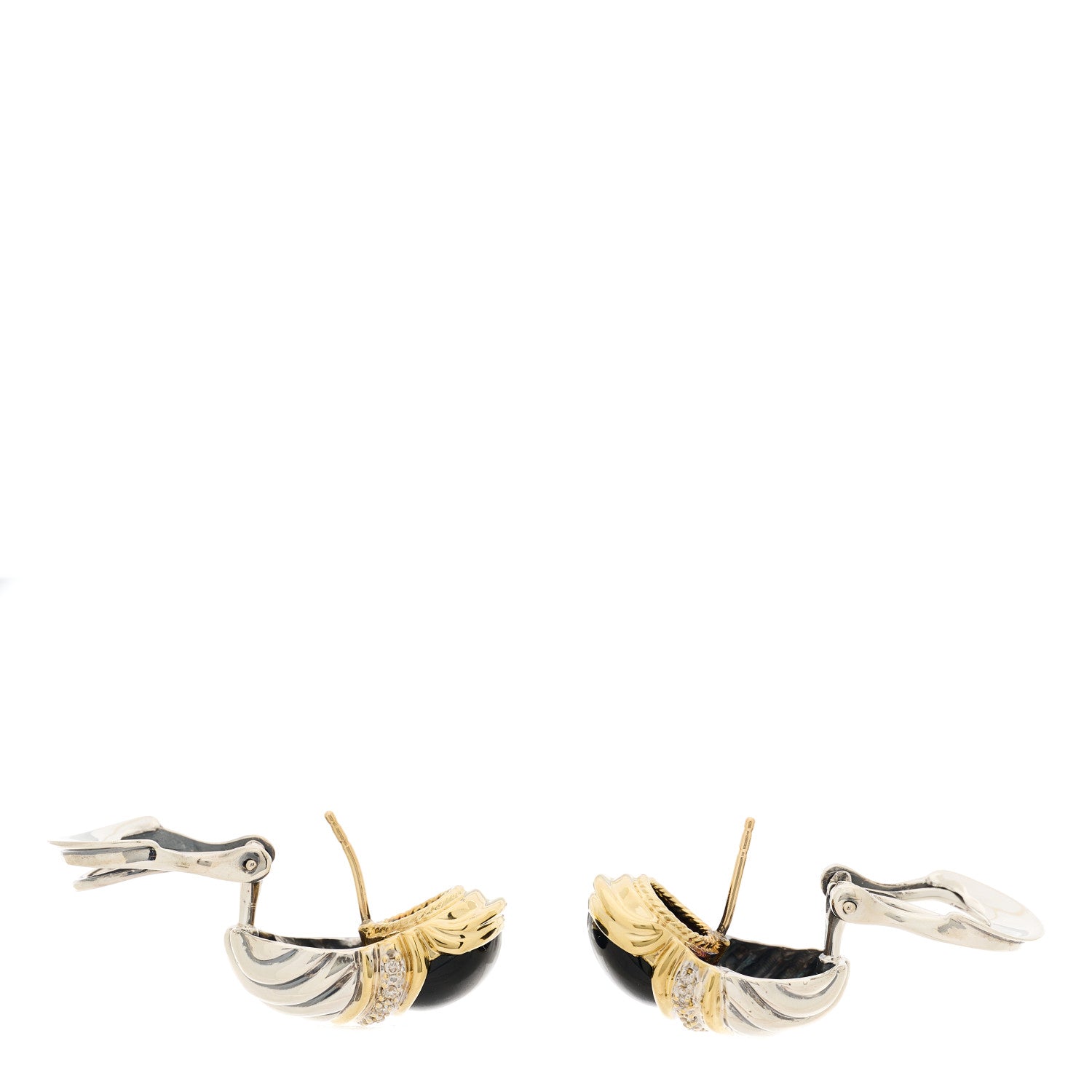 David Yurman Sterling Silver 18K Yellow Gold Diamond Black Onyx Capri Shrimp Earrings 3 of 3