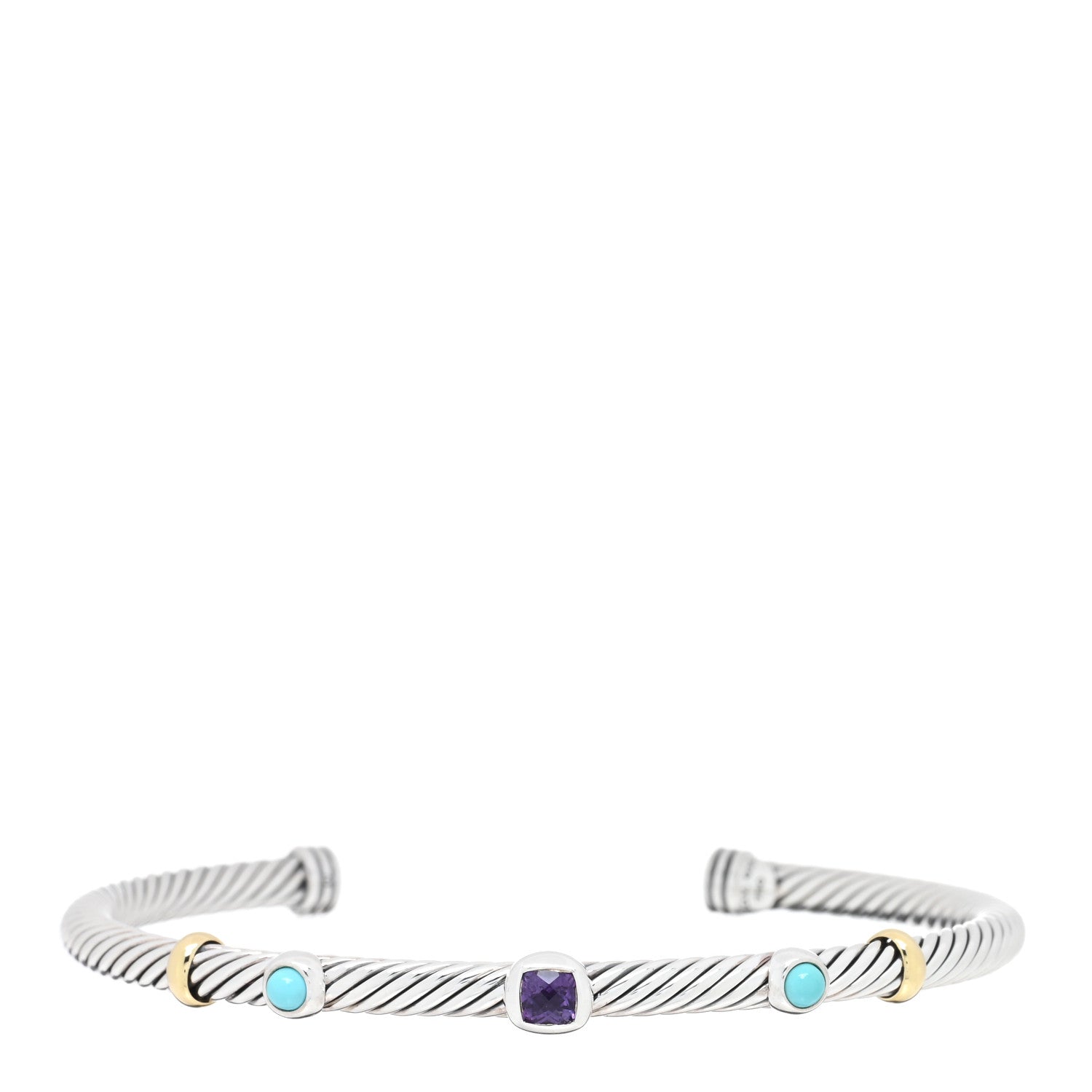 David Yurman Sterling Silver 18K Yellow Gold Amethyst Turquoise 4mm Renaissance Bracelet 1 of 3