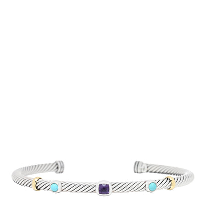David Yurman Sterling Silver 18K Yellow Gold Amethyst Turquoise 4mm Renaissance Bracelet 1 of 3