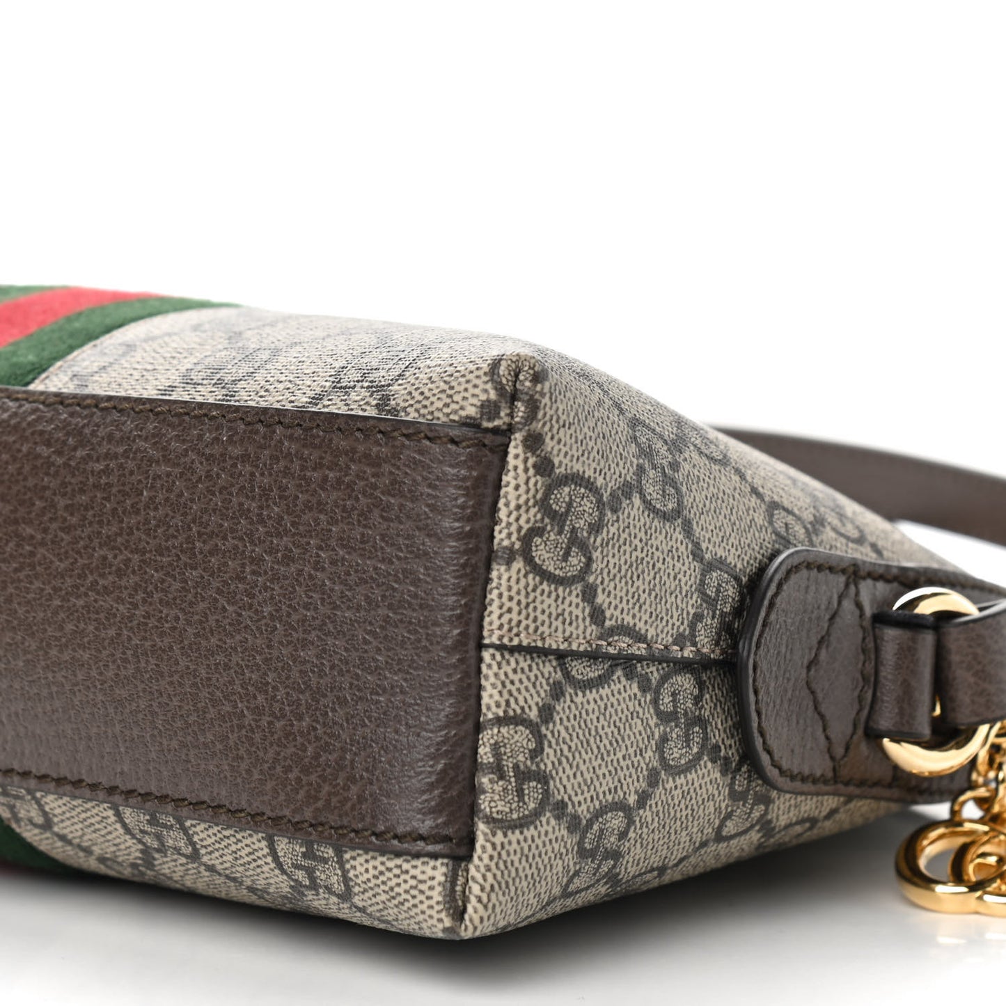GG Supreme Monogram Textured Dollar Calfskin Web Small Ophidia Dome Shoulder Bag Beige Ebony New Acero
