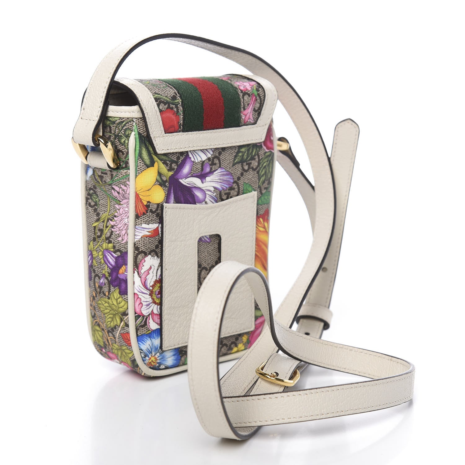 Gucci GG Supreme Monogram Flora Web Ophidia Phone Crossbody Bag White 3 of 11