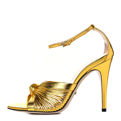 Gucci Metallic Nappa Crawford Knot Ankle Strap Sandals 37 Gold 1 of 8