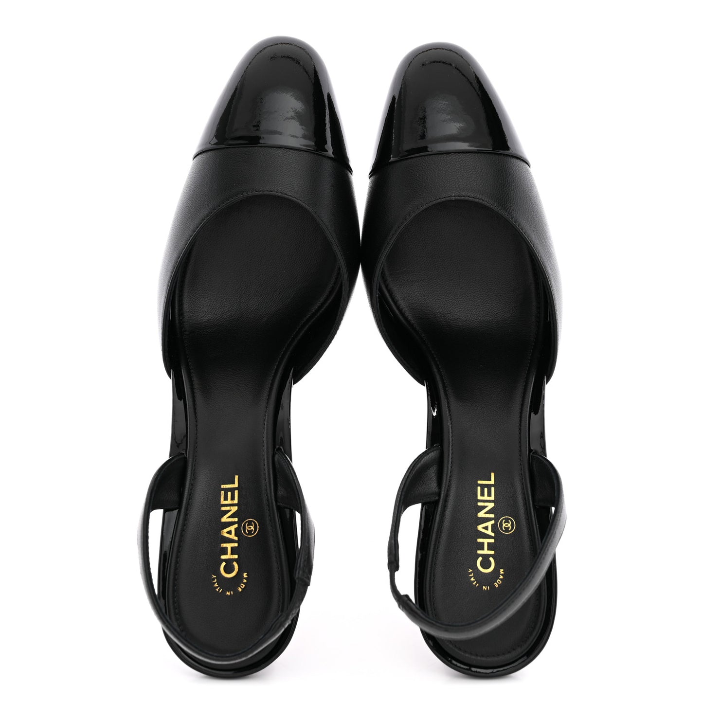 Lambskin Patent Cap Toe CC Apple Slingback Pumps 39 Black