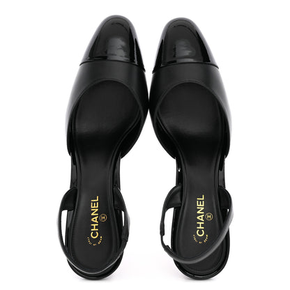 Chanel Lambskin Patent Cap Toe CC Apple Slingback Pumps 39 Black 2 of 10