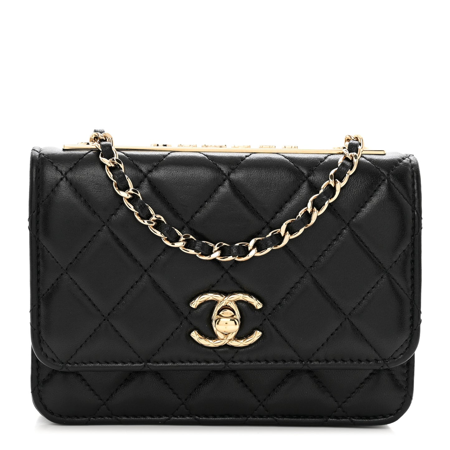 Lambskin Quilted Mini Trendy CC Wallet On Chain WOC Black