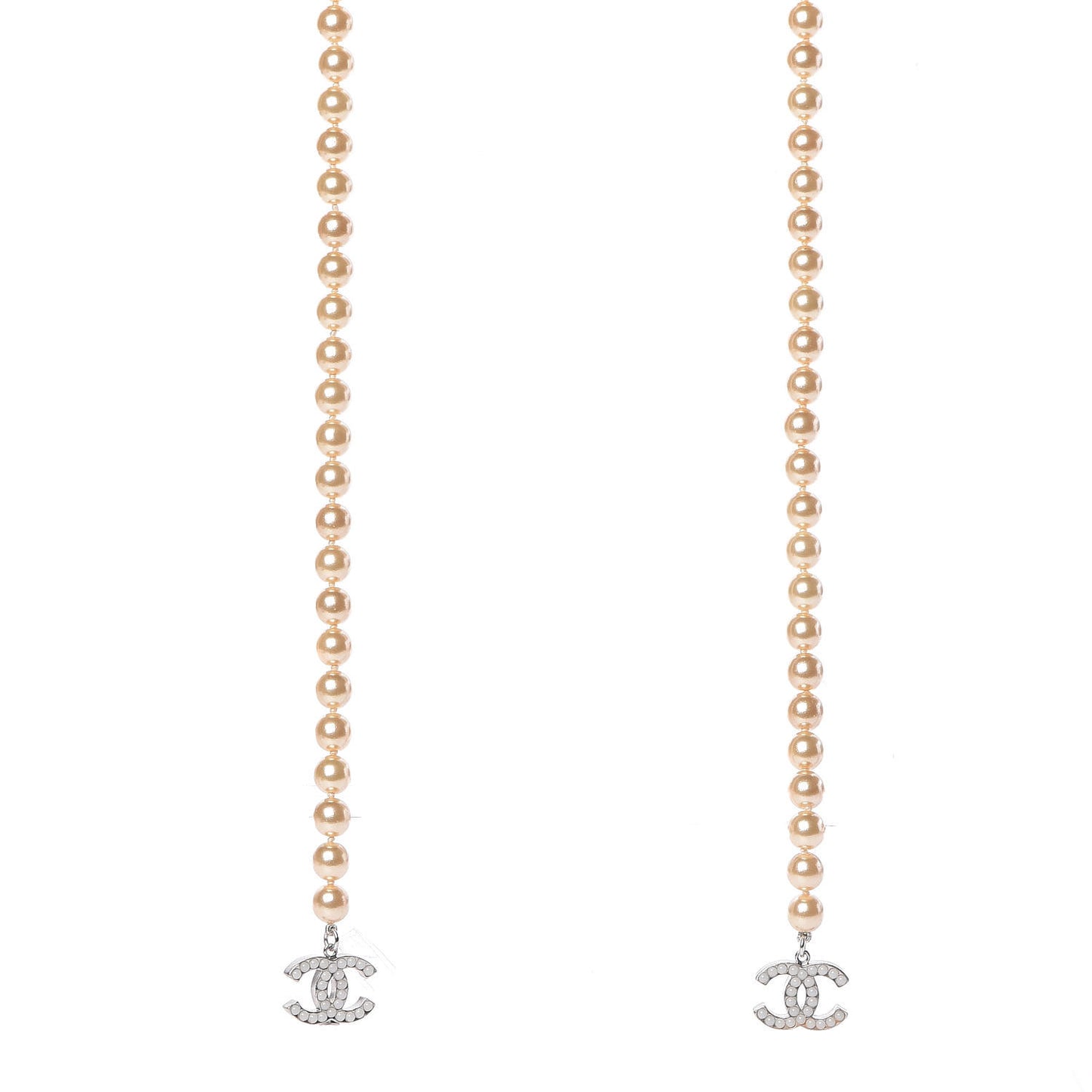 Pearl CC Long Necklace Silver Blanc Nacre