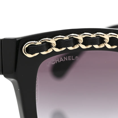 Chanel Acetate Calfskin Chain Rectangle Sunglasses 71626A Black 7 of 8