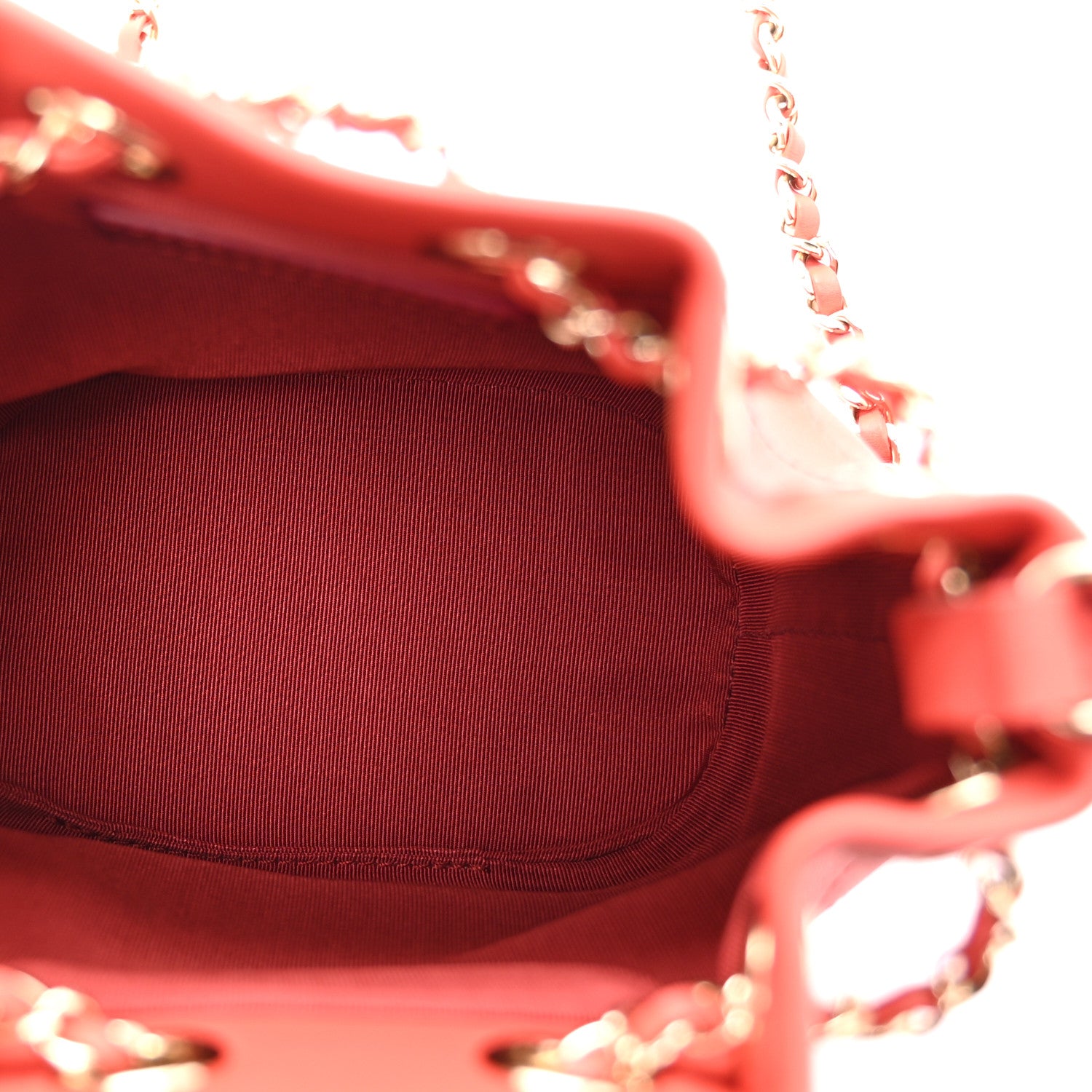 Chanel Calfskin Stitched Chain Bucket Bag Coral 5 of 10