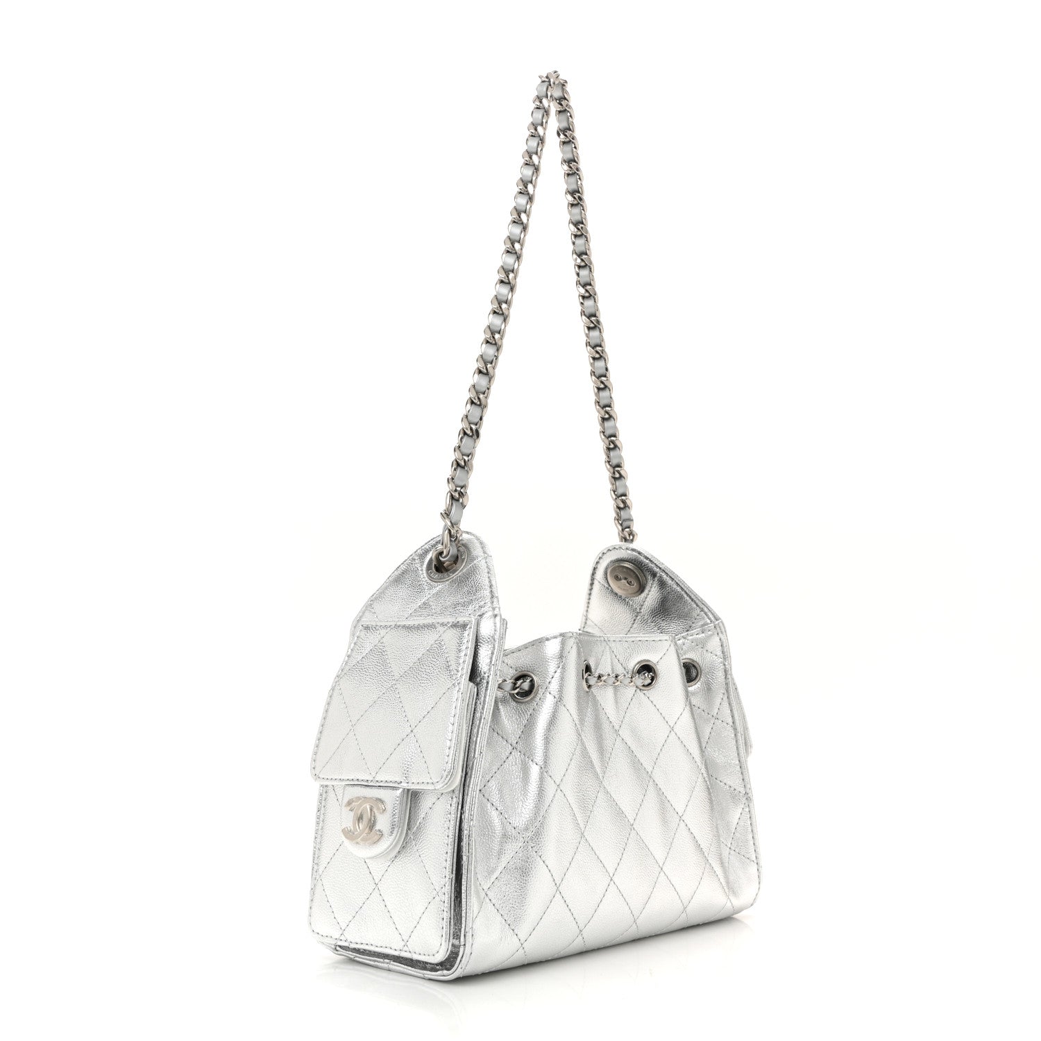 Chanel Metallic Caviar Quilted Mini Chanel 25 Handbag Silver 3 of 10
