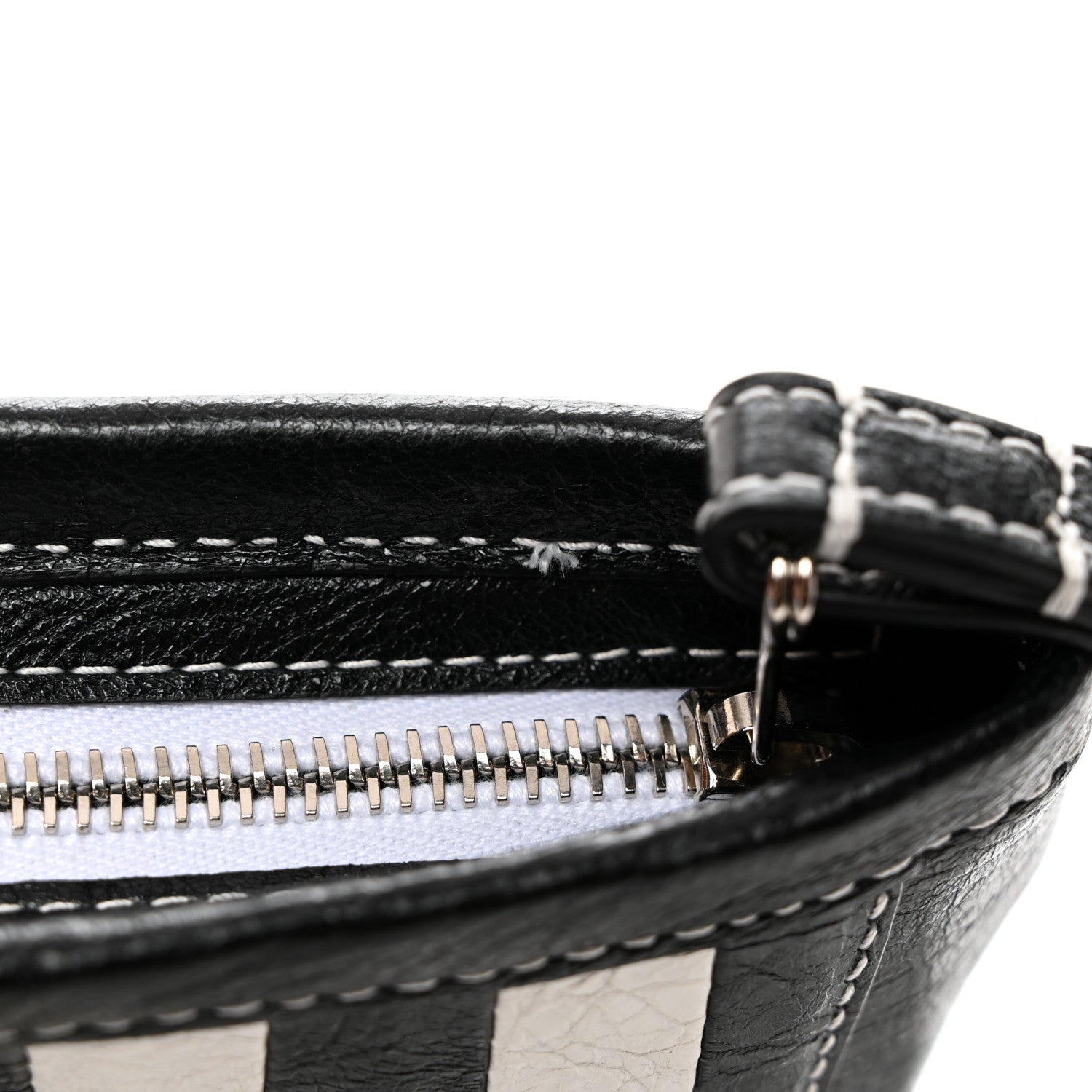 Balenciaga Agneau Arena Striped Patchwork Small Barbes Z Pouch with Handle Black White 10 of 10