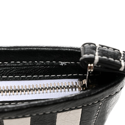 Balenciaga Agneau Arena Striped Patchwork Small Barbes Z Pouch with Handle Black White 10 of 10