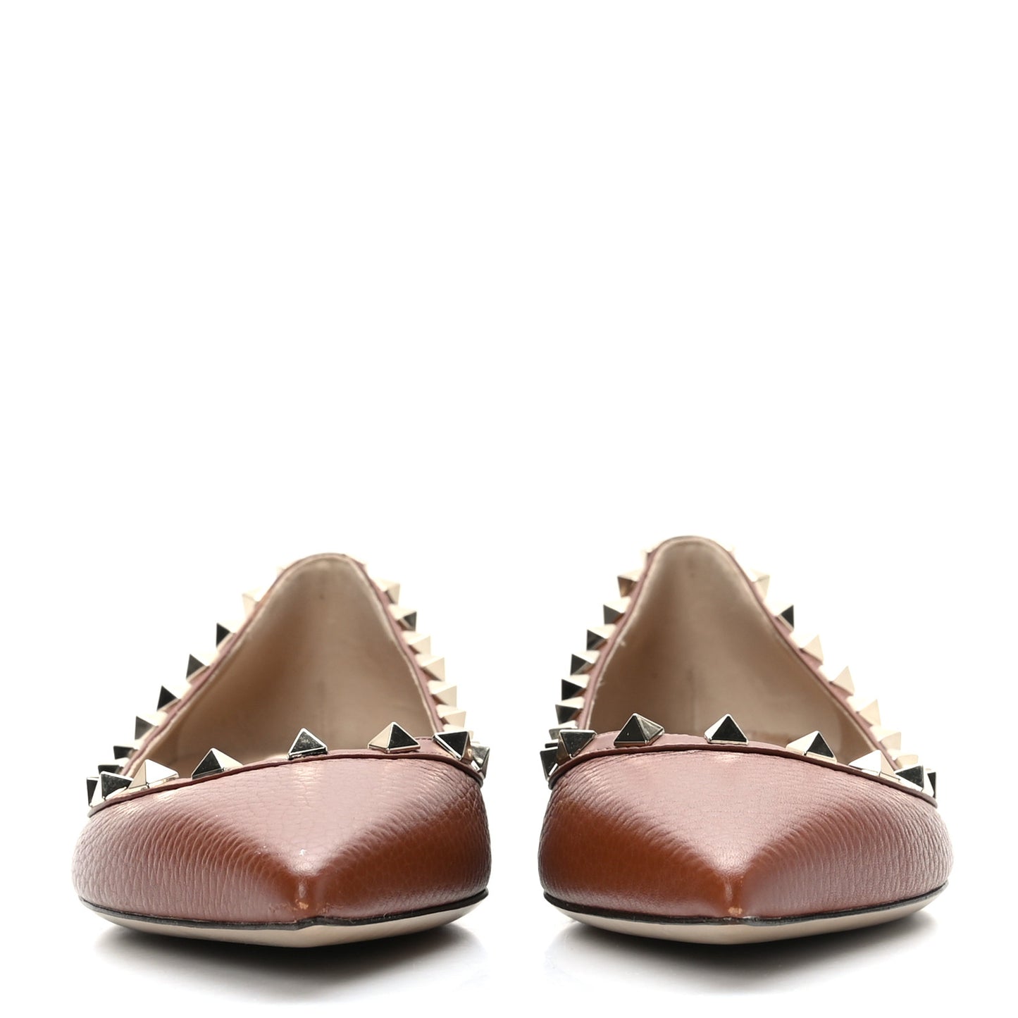 Pebbled Calfskin Rockstud Ballerina Flats 38 Bright Cognac