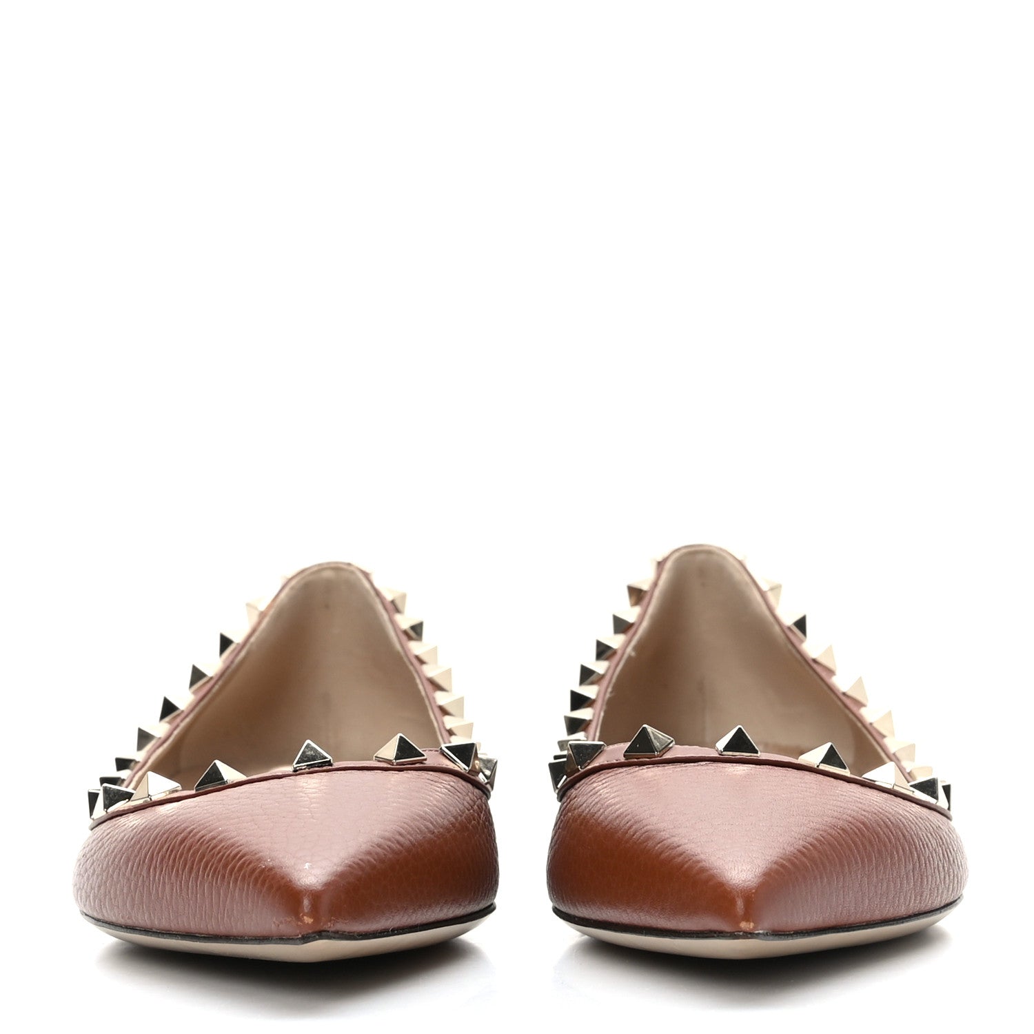 Valentino Garavani Pebbled Calfskin Rockstud Ballerina Flats 38 Bright Cognac 2 of 9