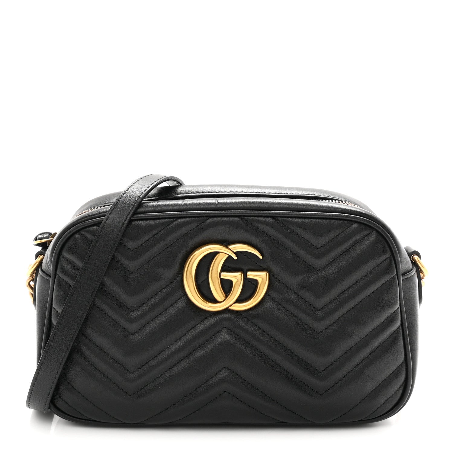 Gucci Calfskin Matelasse Small GG Marmont Chain Shoulder Bag Black 1 of 11