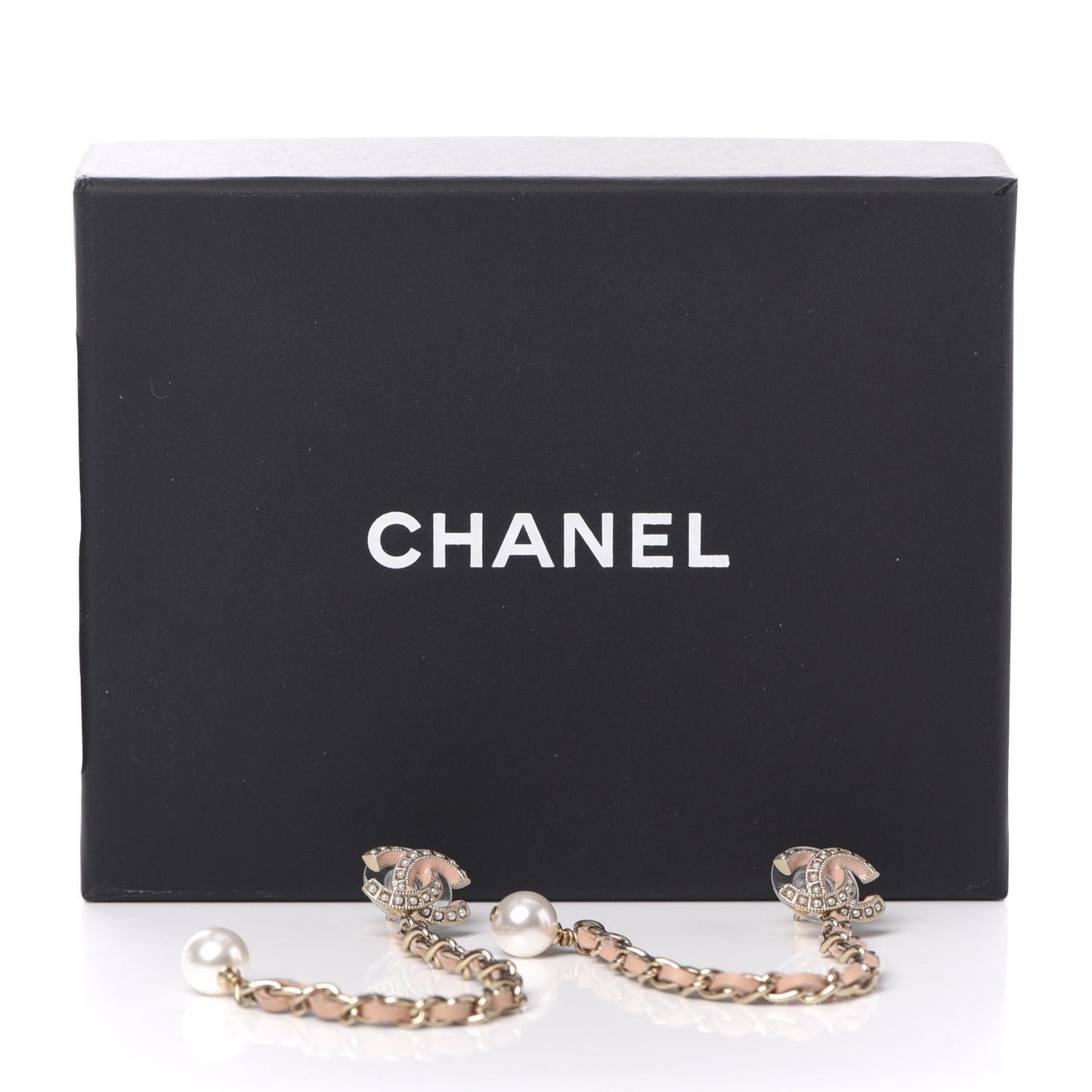 Lambskin Chain Crystal Pearl CC Drop Earrings Pink