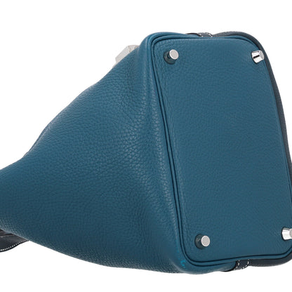 Hermes Taurillon Clemence Casaque Picotin Lock 18 PM Vert Bosphore Deep Bleu 9 of 11