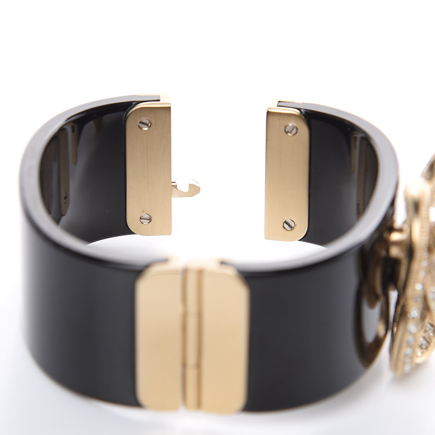 Chanel Resin Crystal Pearl Camellia CC Cuff Black 4 of 5