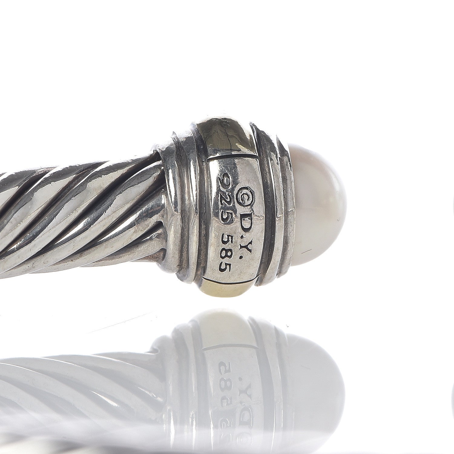 David Yurman Sterling Silver 14K Yellow Gold Pearl 5mm Cable Classics Bracelet 4 of 6
