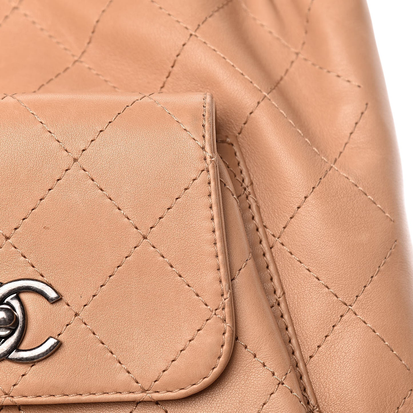 Calfskin Stitched Medium Urban Luxury Drawstring Backpack Beige