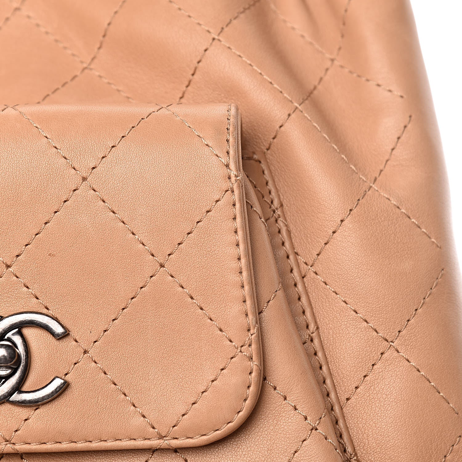 Chanel Calfskin Stitched Medium Urban Luxury Drawstring Backpack Beige 13 of 15