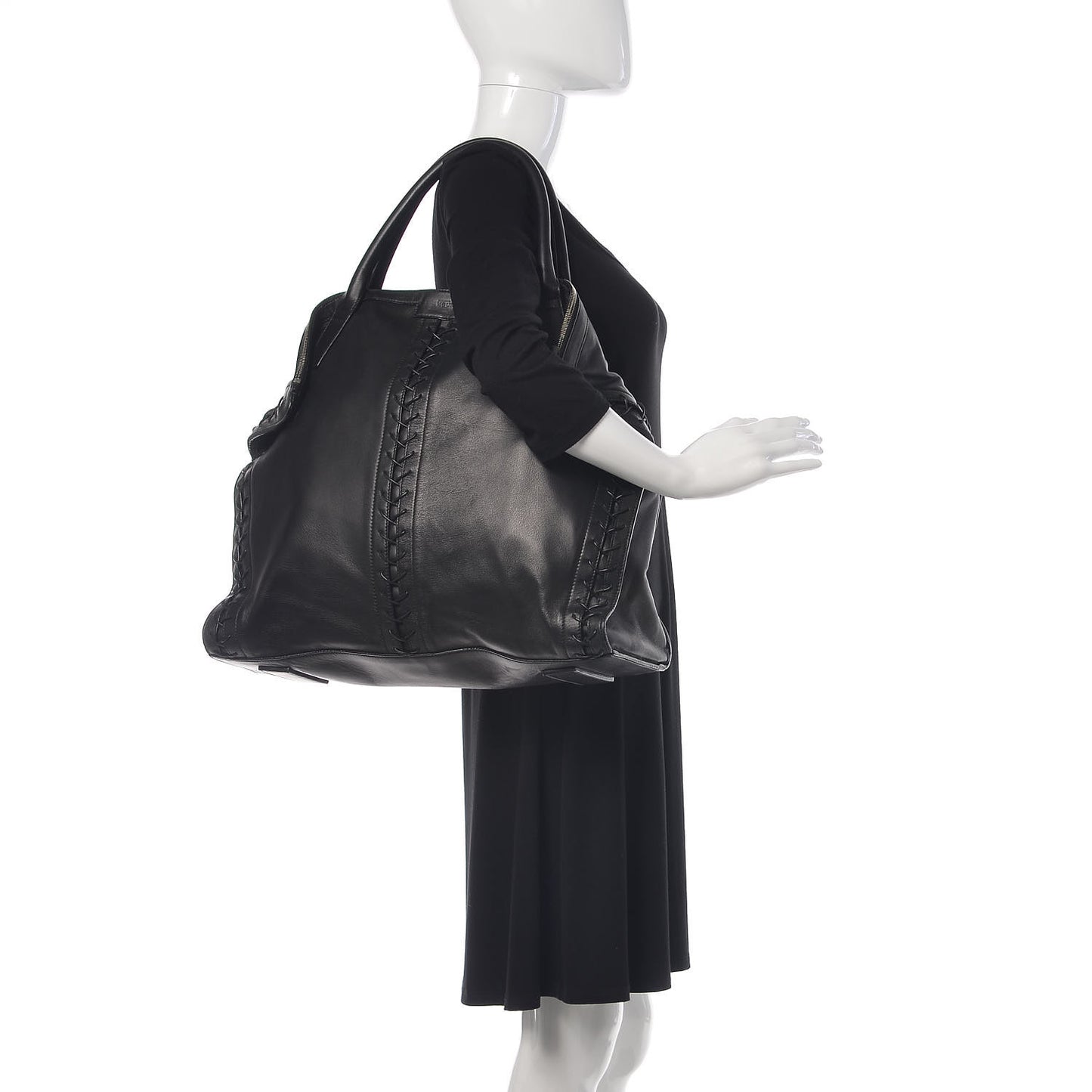 Lambskin Lace Up De Manta Tote Black