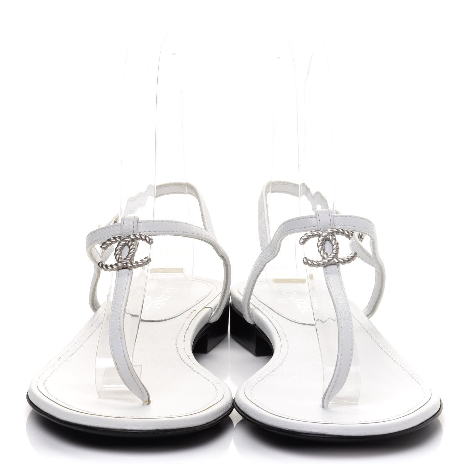 Chanel Lambskin CC Thong Sandals 36 White 2 of 9