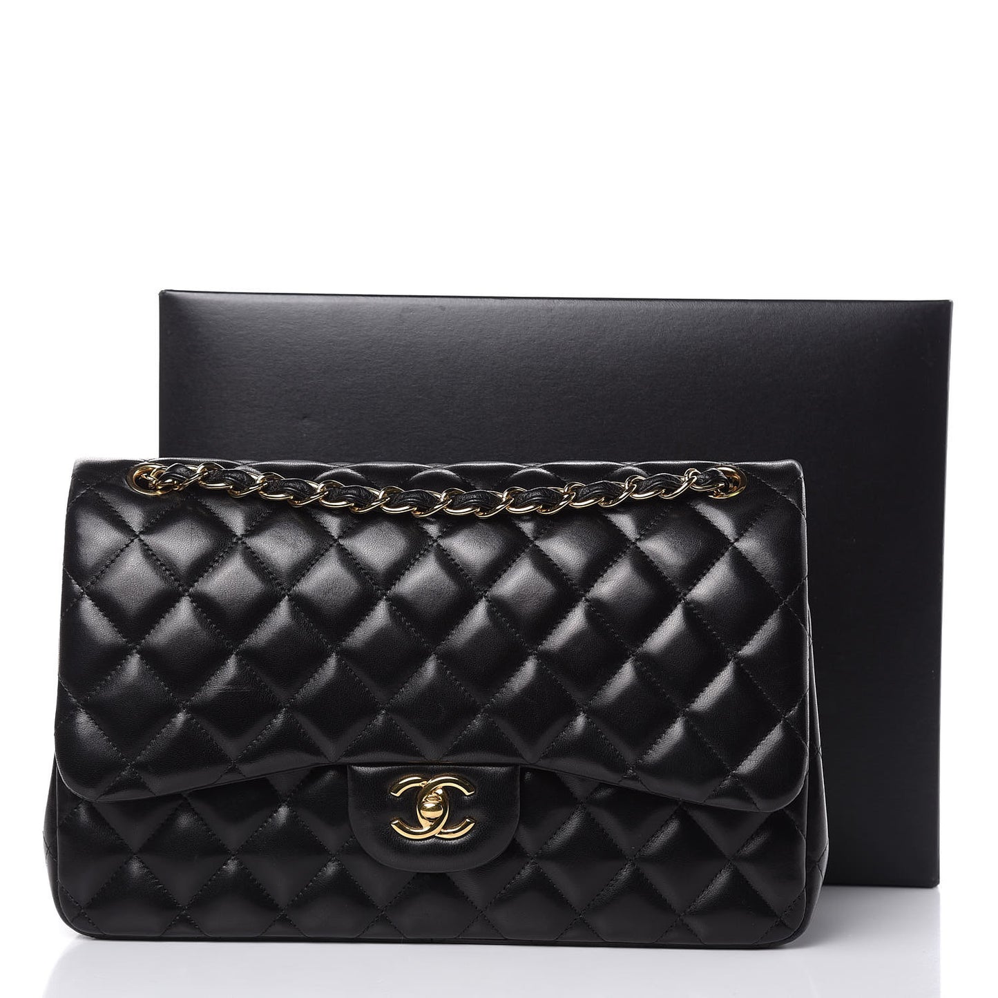 Lambskin Quilted Jumbo Double Flap Black