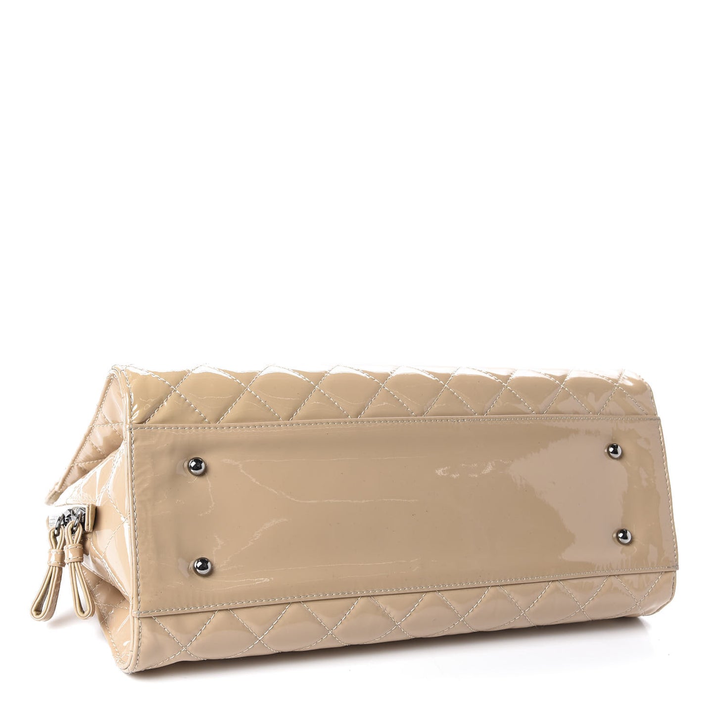 Patent Calfskin Quilted Shopping Tote Beige