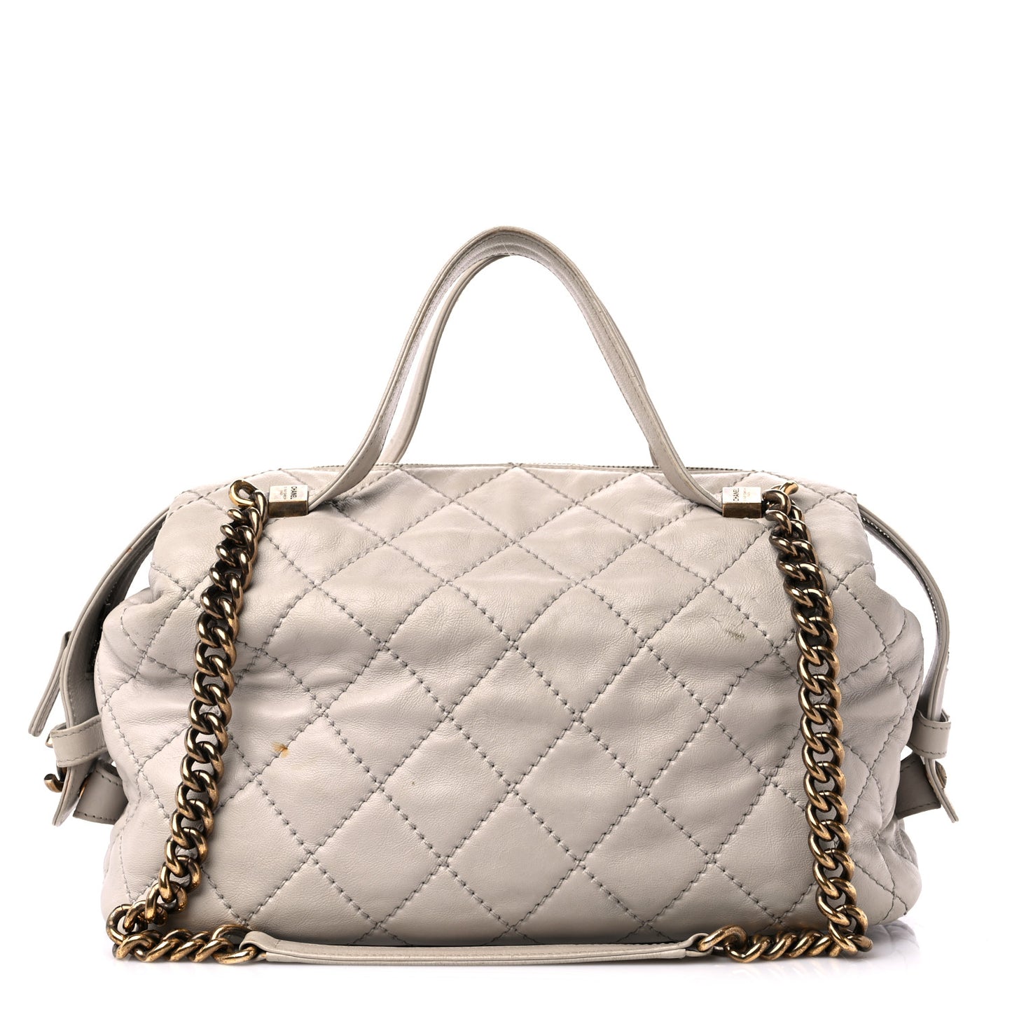 Calfskin Stitched Bowling Bag Light Grey