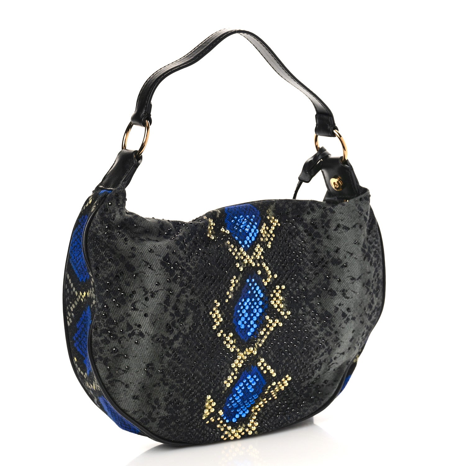 Versace Denim Embellished Snake Print Hobo Bag 2 of 9