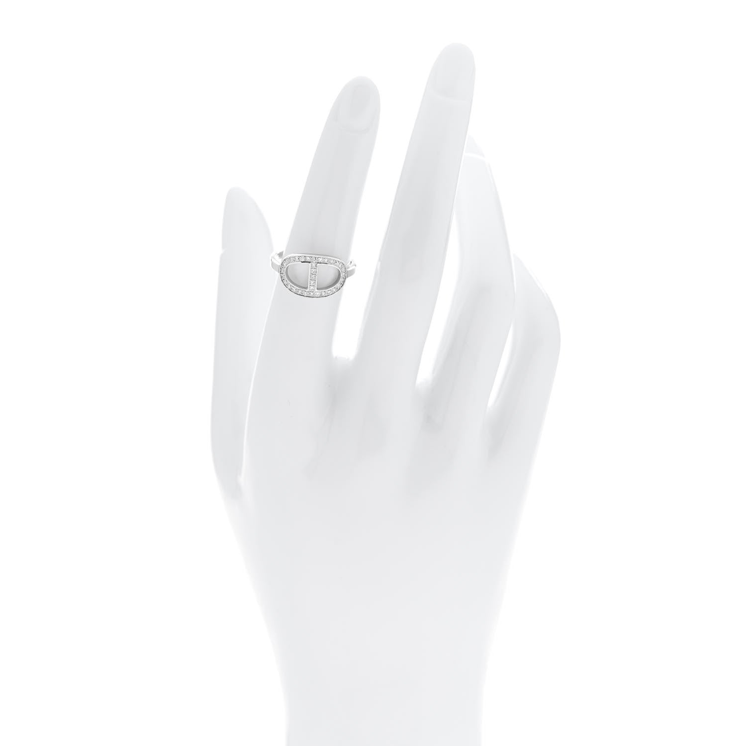 Hermes 18K White Gold Diamond MM Chaine d'Ancre Contour Ring 52 6 2 of 6