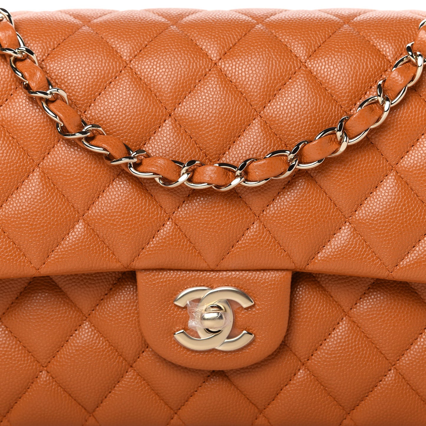 Caviar Quilted Medium Double Flap Light Brown