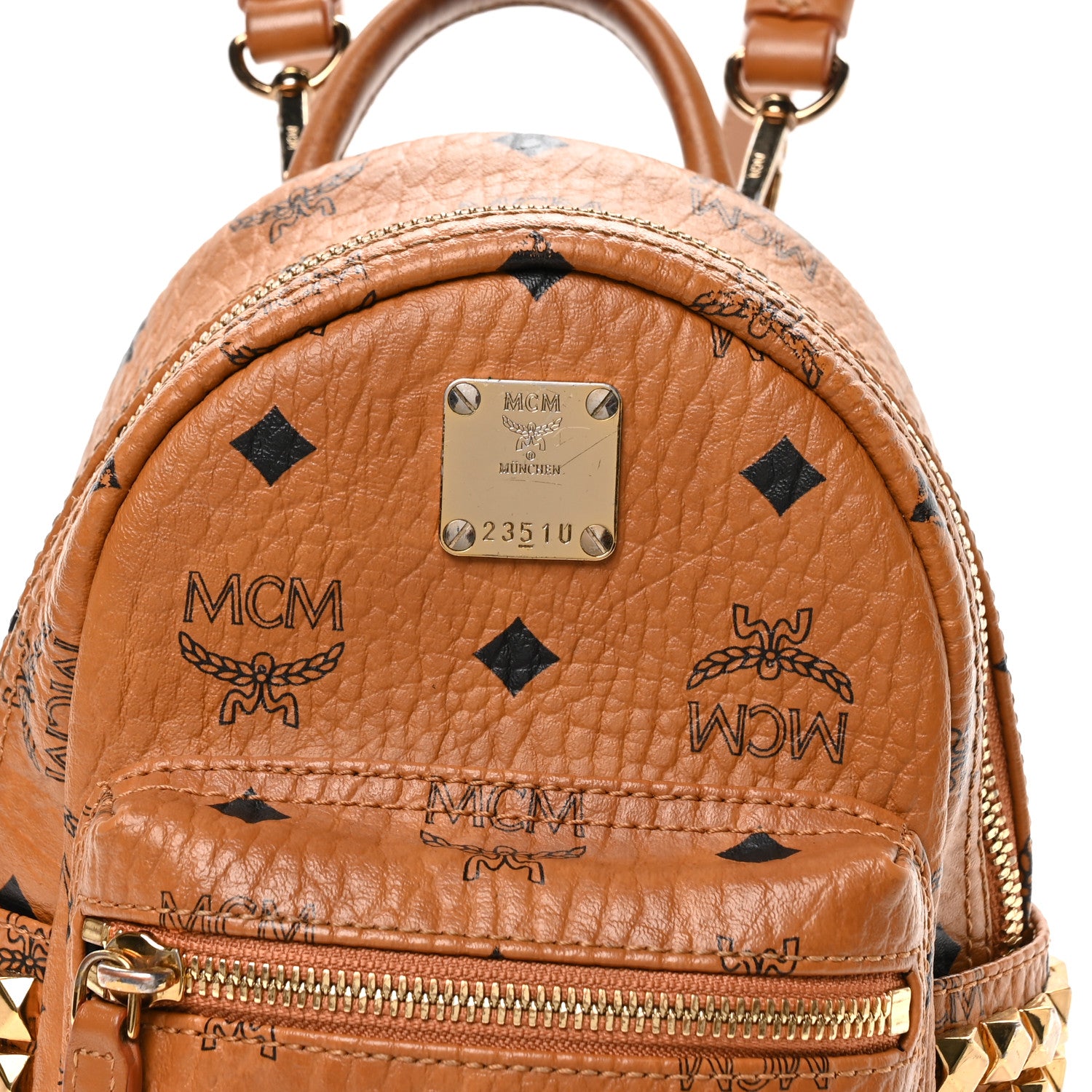 MCM Visetos Side Stud X-Mini Stark Bebe Boo Backpack Cognac 9 of 13