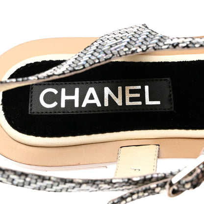 Chanel Fantasy Goatskin Suede CC Chain Thong Sandals 39 Silver Ivory 6 of 9